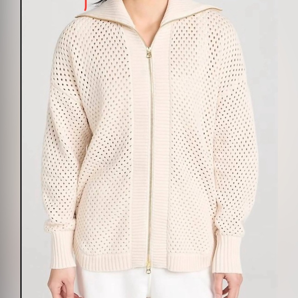Varley - Finn Longline Knit Jacket Cream Knit Zip-Up Sweater
